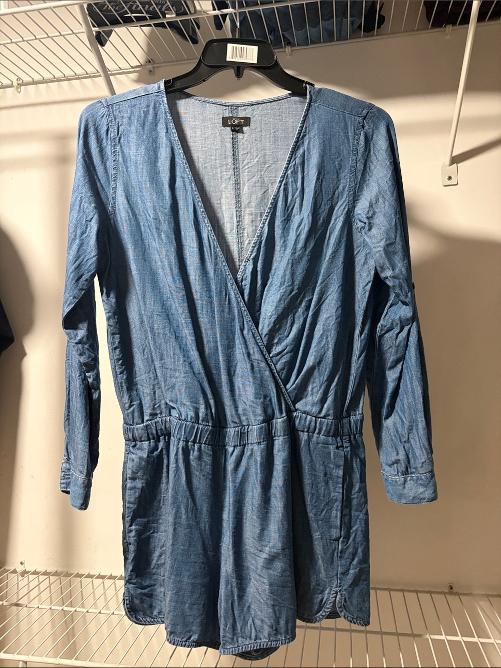 LOFT Light Blue Chambray Wrap Romper